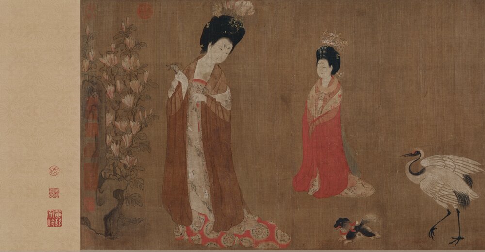 唐周昉绘画15套合集簪花仕女图宫姬调琴图内人双陆图麟趾图