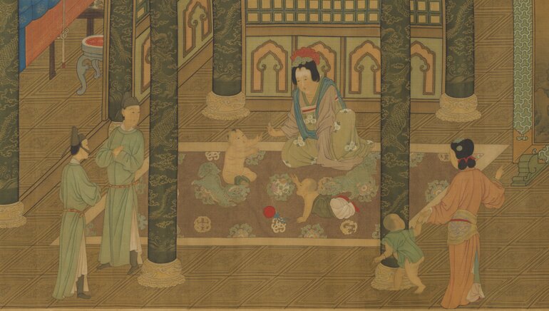唐周昉绘画15套合集簪花仕女图宫姬调琴图内人双陆图麟趾图