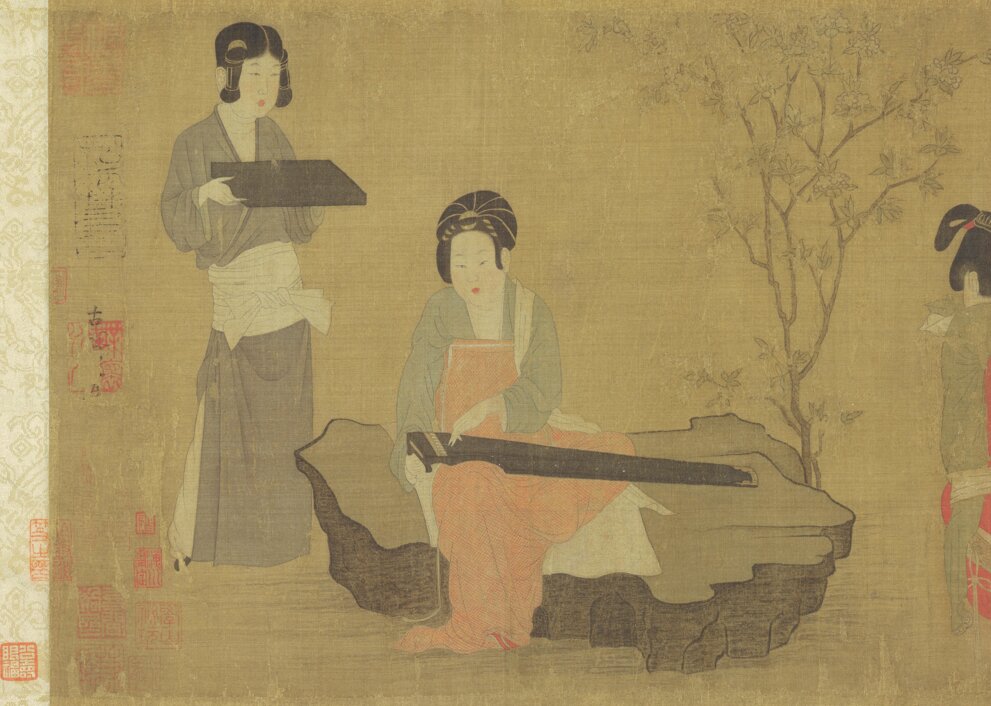 唐周昉绘画15套合集簪花仕女图宫姬调琴图内人双陆图麟趾图