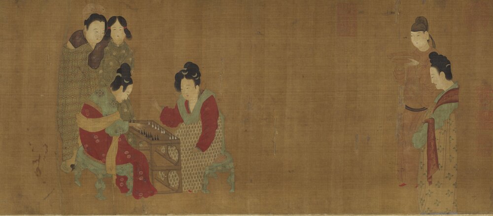 唐周昉绘画15套合集簪花仕女图宫姬调琴图内人双陆图麟趾图