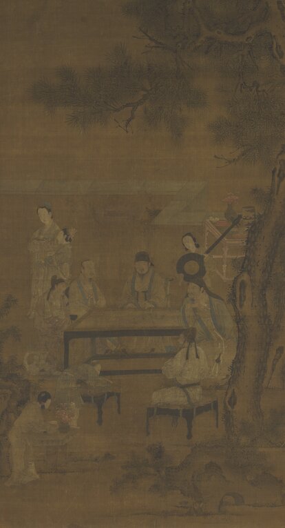 唐周昉绘画15套合集簪花仕女图宫姬调琴图内人双陆图麟趾图