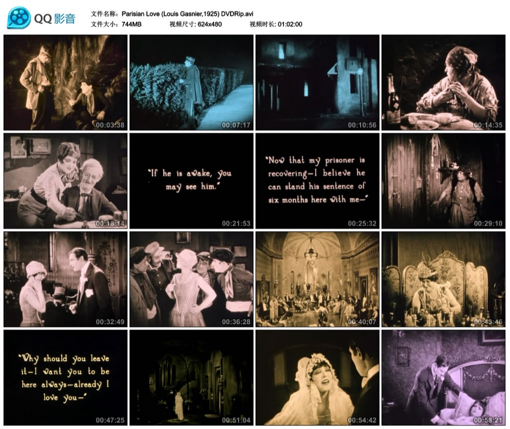 1925.巴黎之恋 默片无中字 黑白 标清 美国爱情 豆瓣无分 Parisian Love (Louis Gasnier,) DVDRip